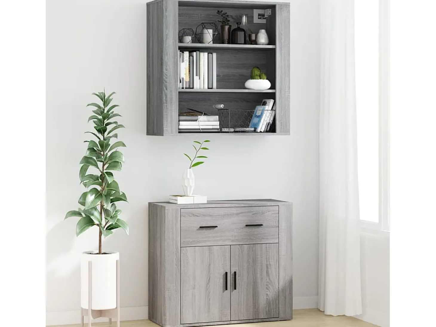 Aparador alto de madera contrachapada gris Sonoma ES97287