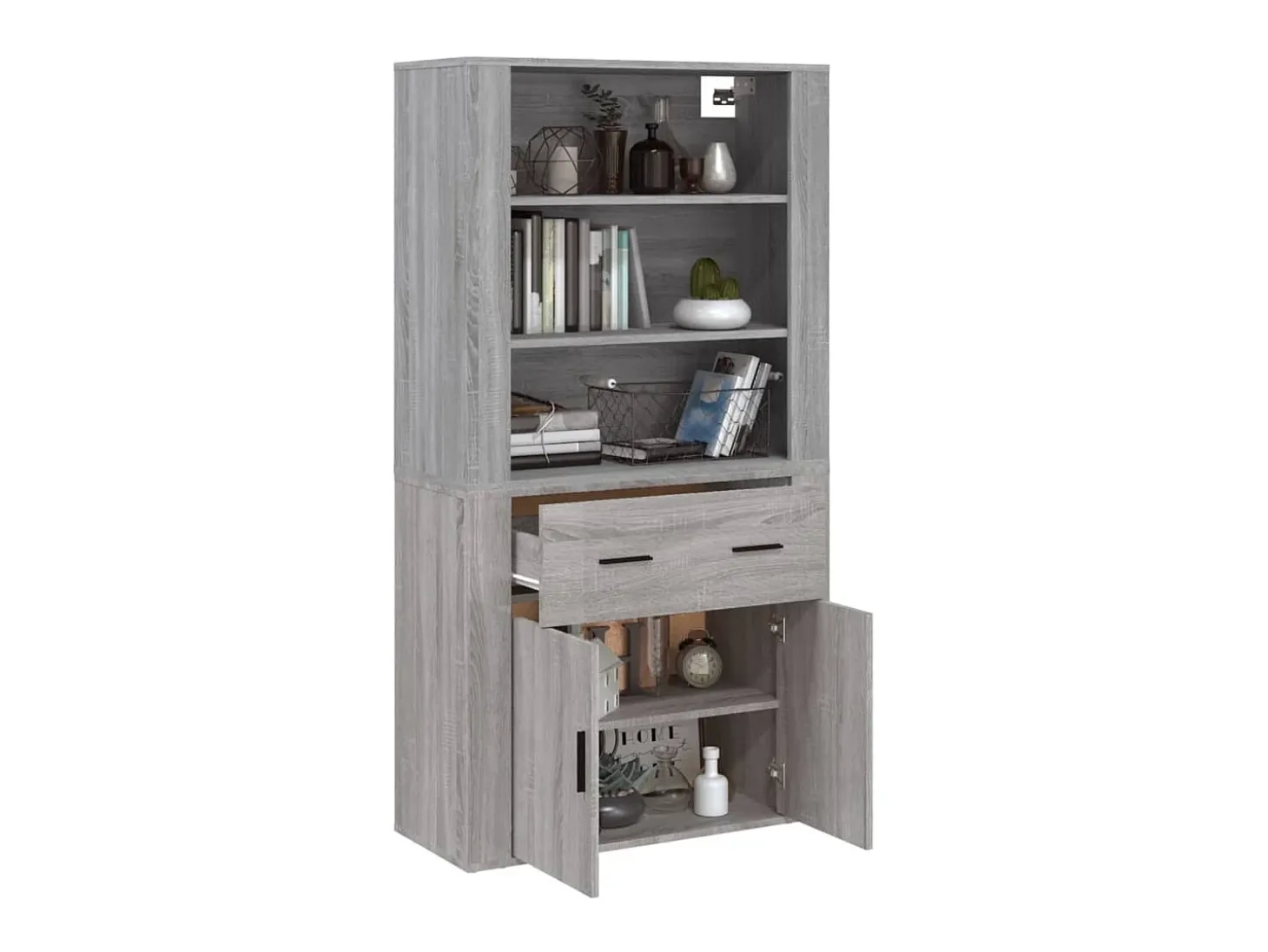 Aparador alto de madera contrachapada gris Sonoma ES97287