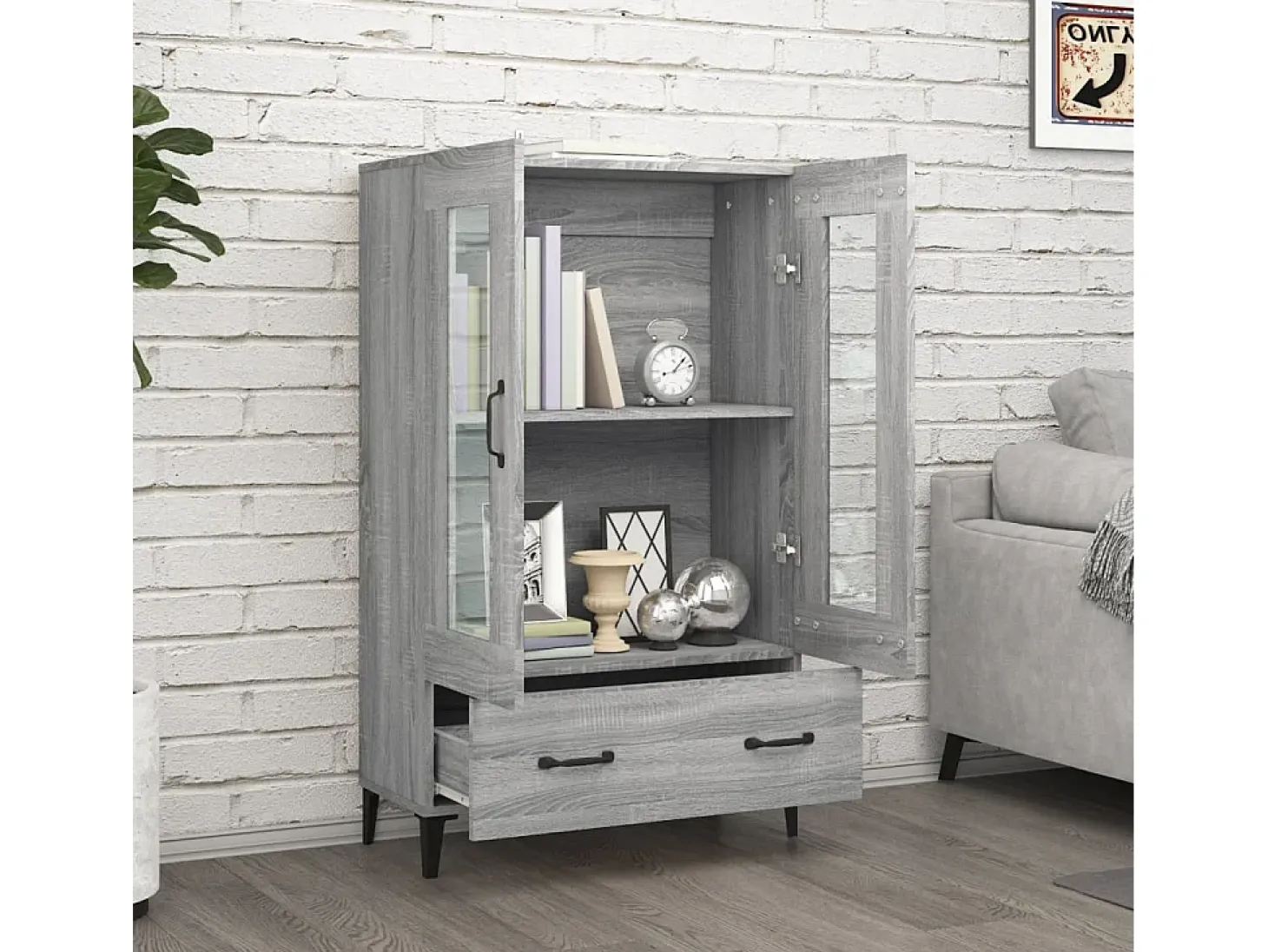 Aparador alto de madera contrachapada gris Sonoma 70x31x115 cm ES60302