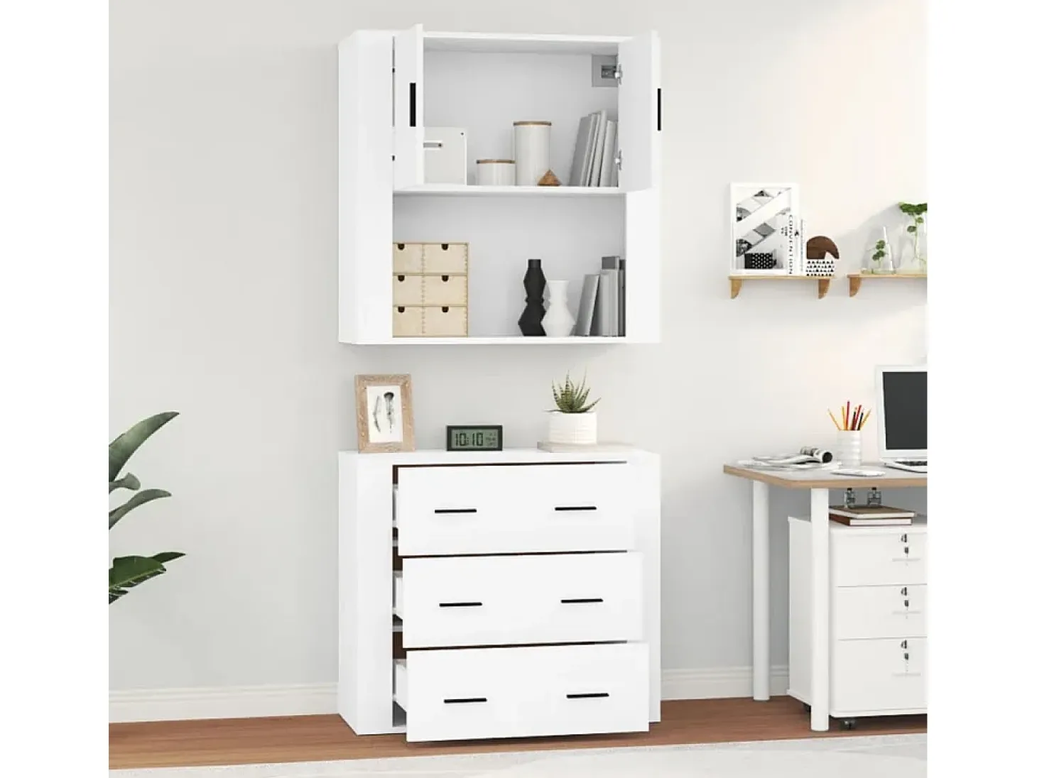 Aparador alto de madera de ingeniería blanca