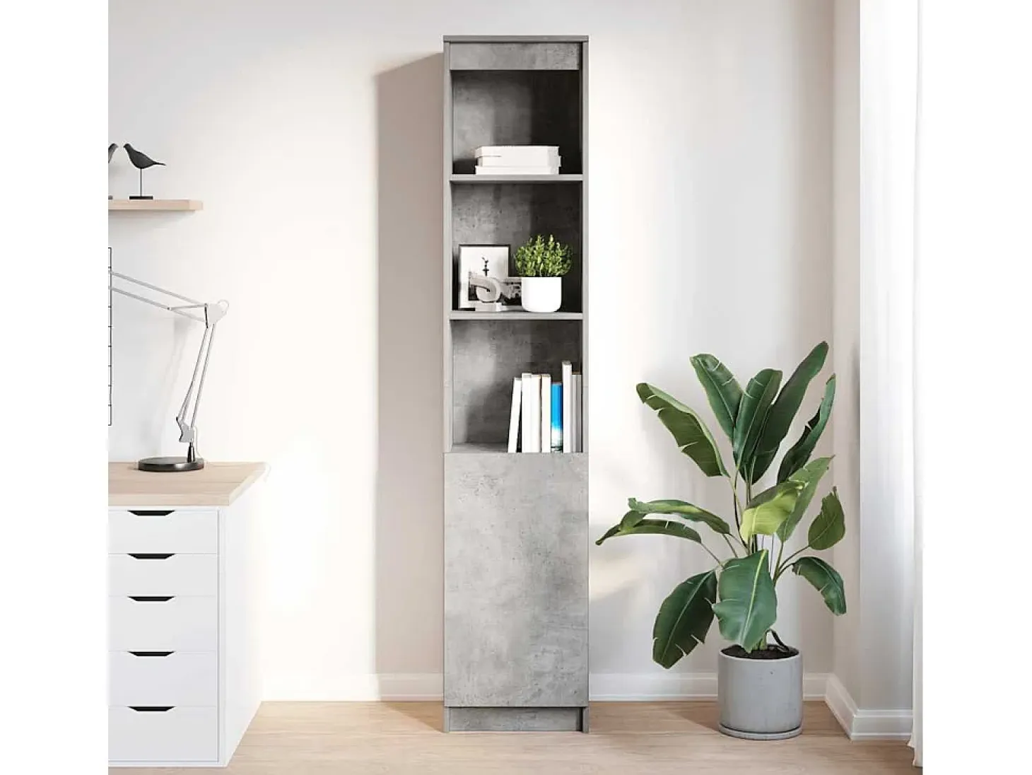 Aparador alto gris hormigón 37,5x35x180 cm madera de ingeniería