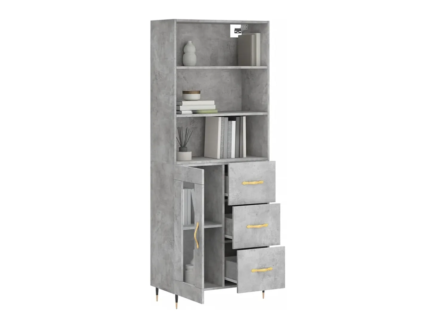 Aparador alto Gris hormigón 69,5x34x180 cm Madera de ingeniería