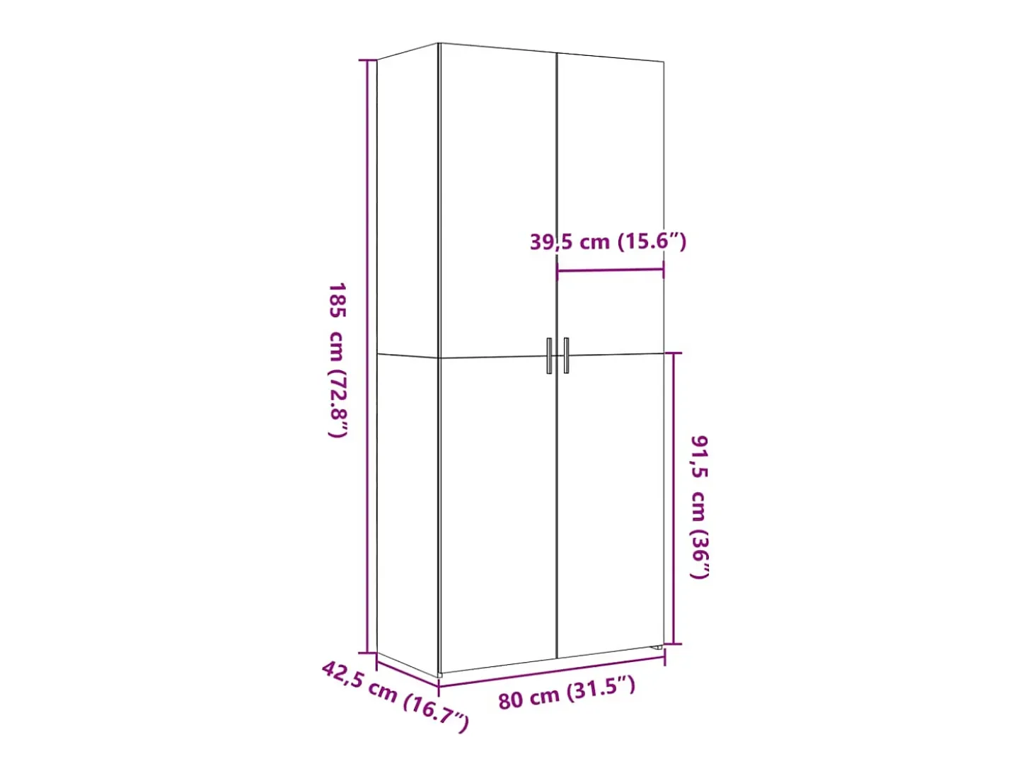 Aparador alto gris hormigón 80x42,5x185 cm madera de ingeniería