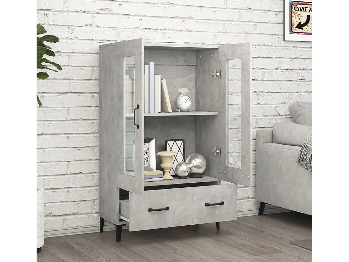 Aparador alto Gris hormigón 70x31x115 cm Madera de ingeniería