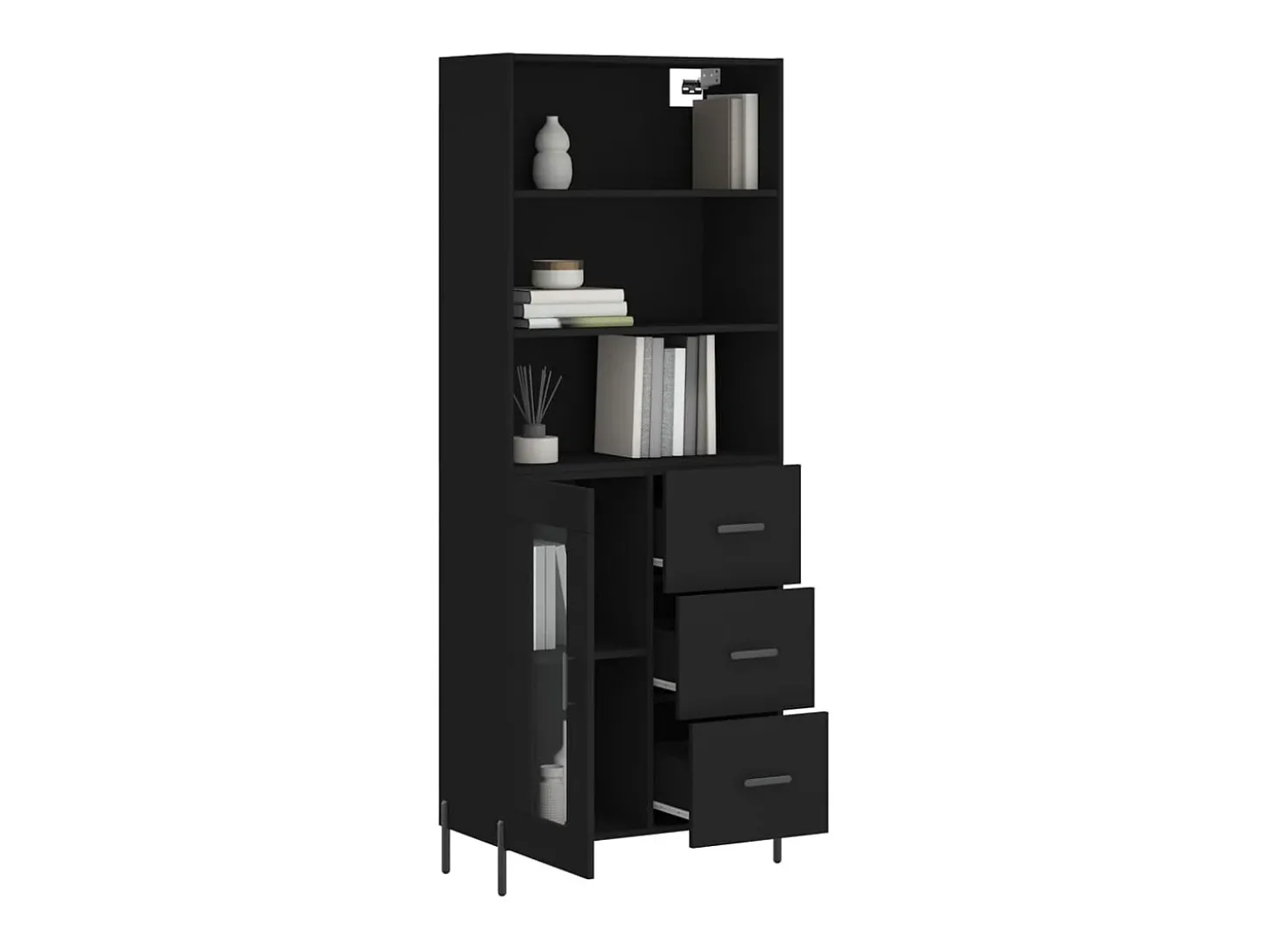 Aparador alto madera contrachapada negro 69,5x34x180 cm