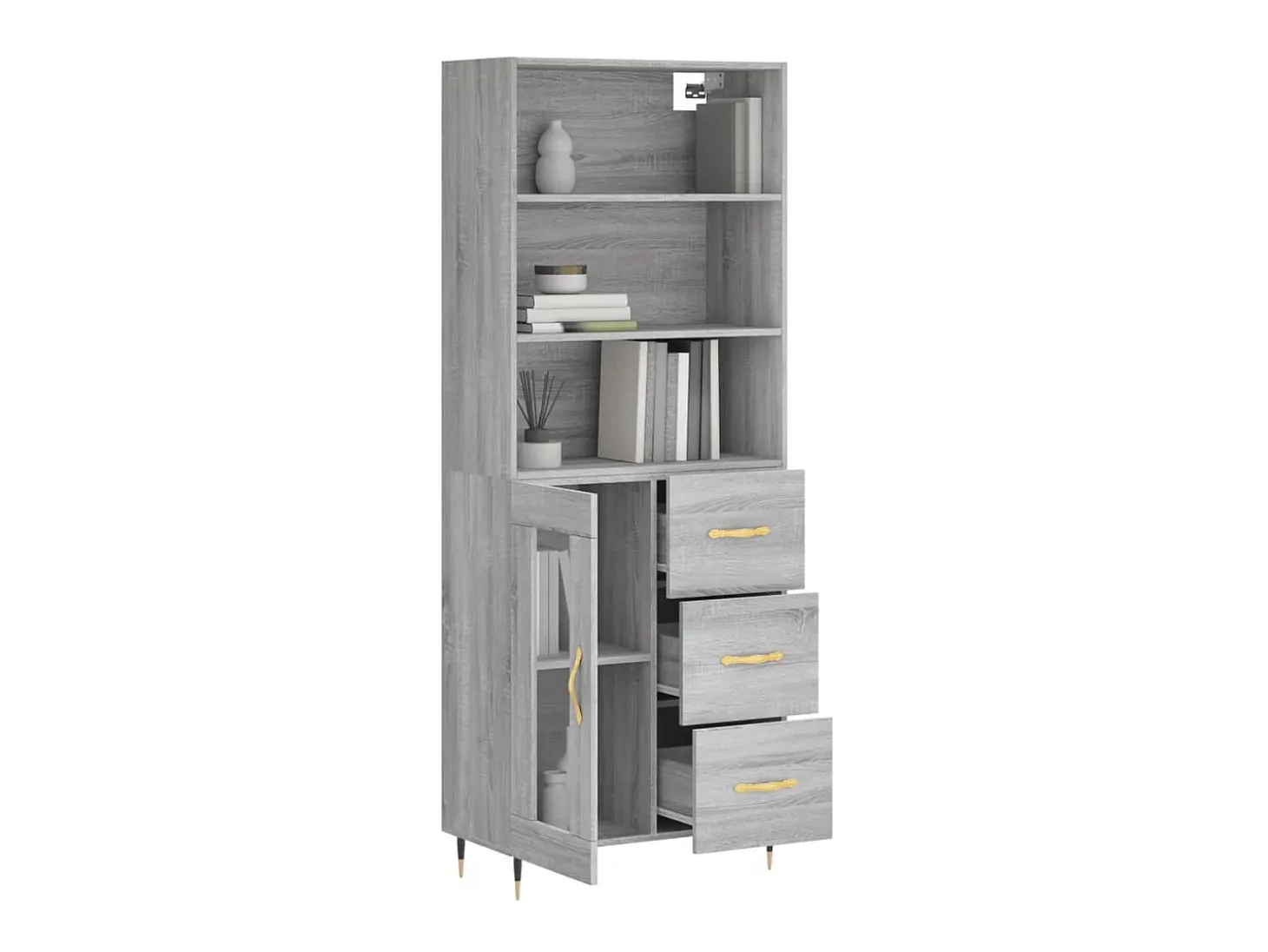 Aparador alto madera contrachapada gris sonoma 69,5x34x180 cm ES40629