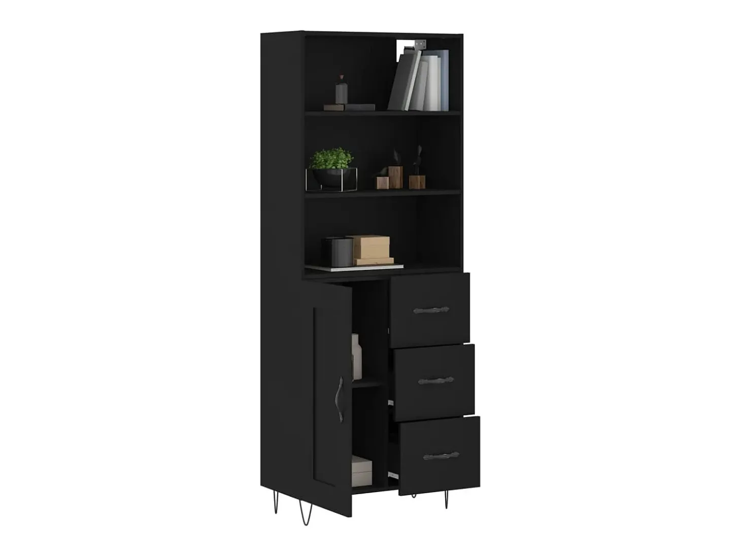 Aparador alto madera contrachapada negro 69,5x34x180 cm