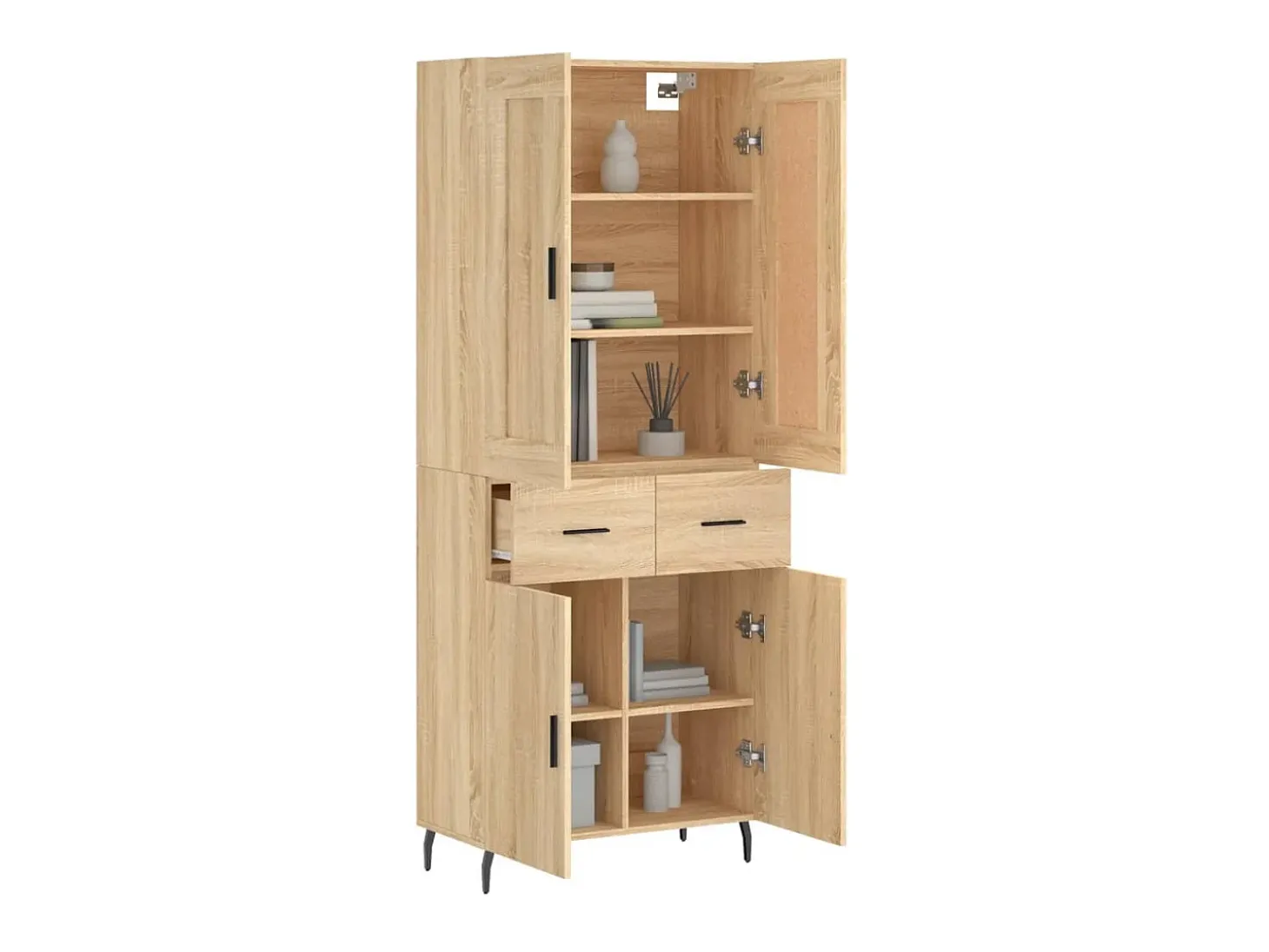 Aparador alto madera contrachapada color roble 69,5x34x180 cm ES634379
