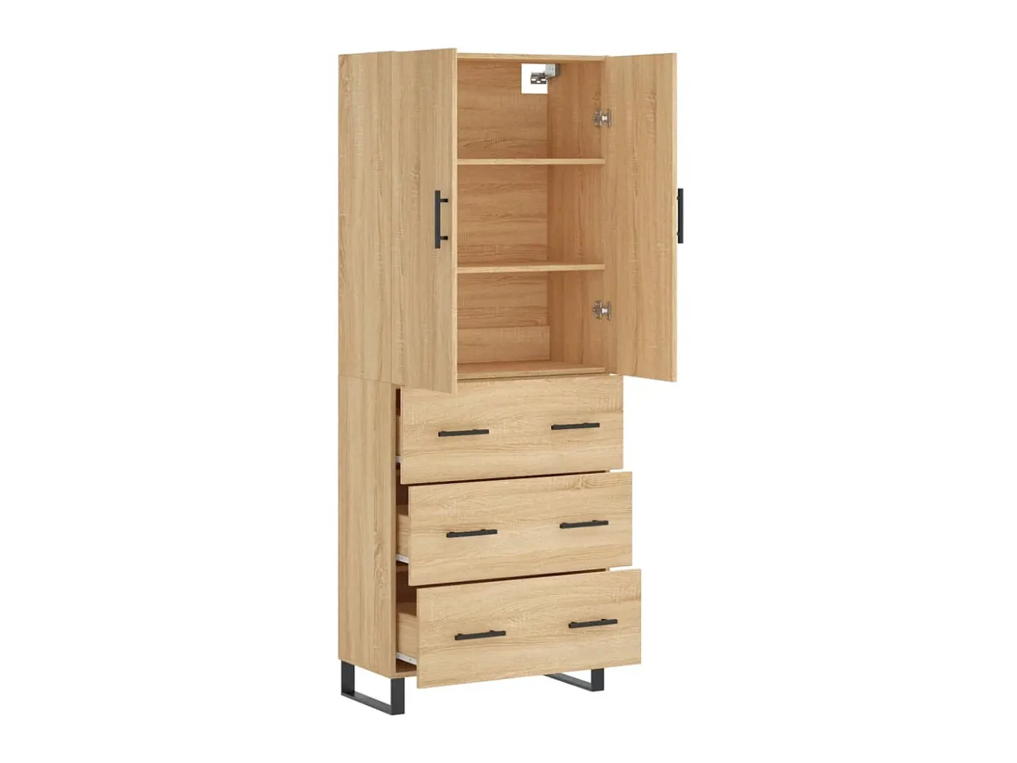 Aparador alto madera contrachapada color roble 69,5x34x180 cm ES169909