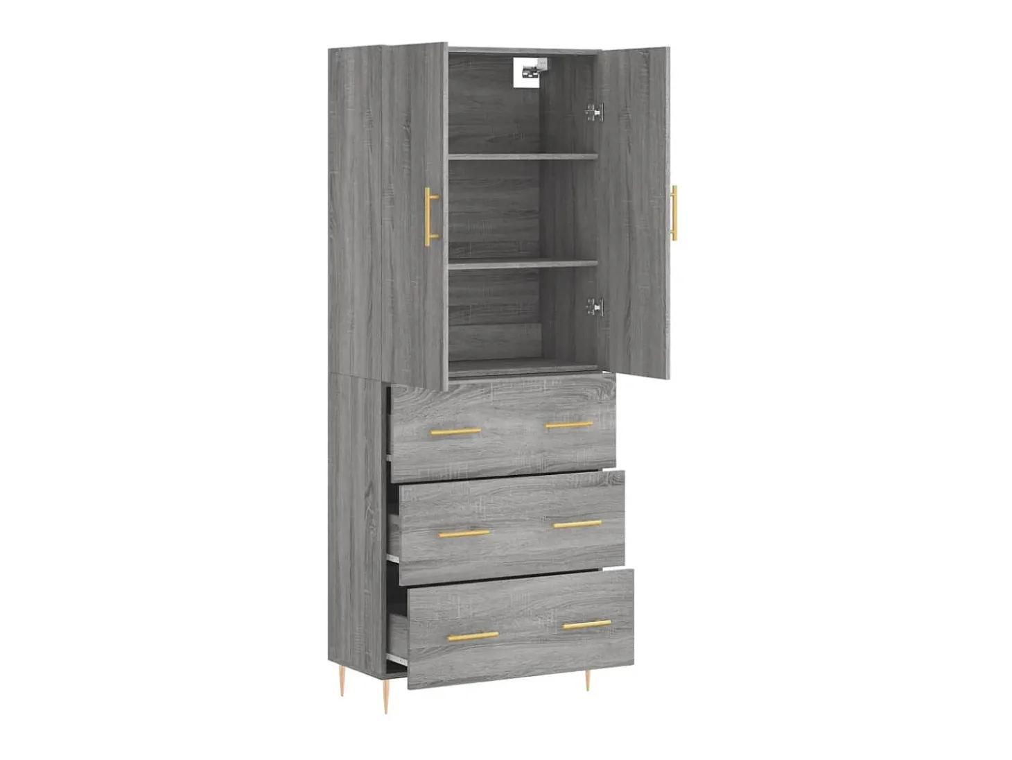 Aparador alto madera contrachapada gris sonoma 69,5x34x180 cm ES73641