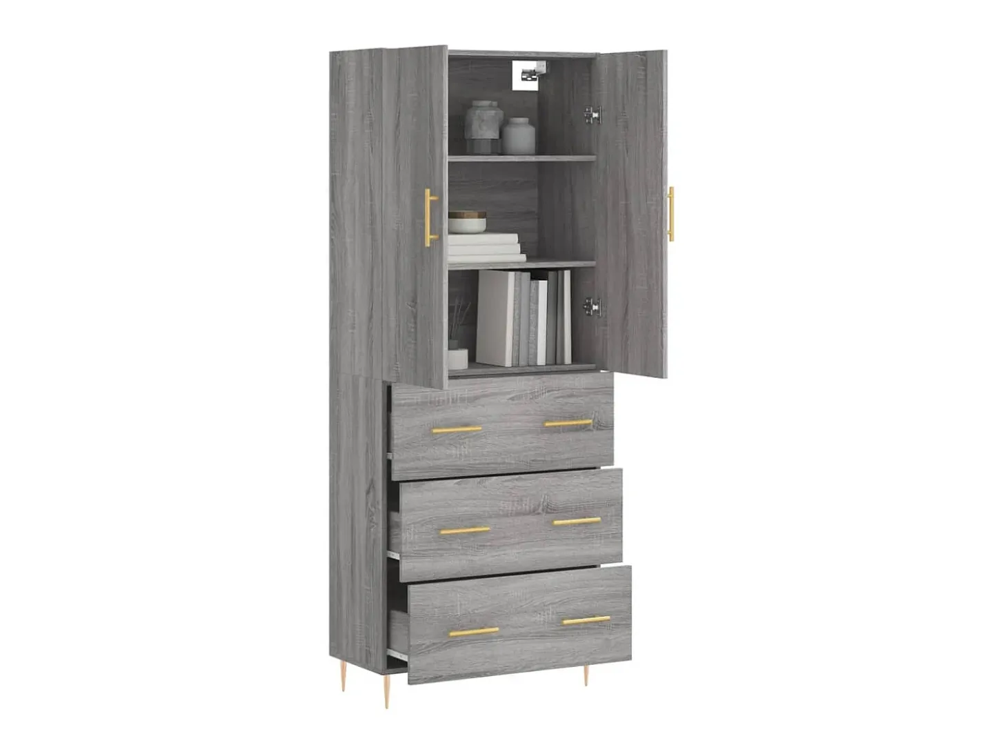Aparador alto madera contrachapada gris sonoma 69,5x34x180 cm ES73641