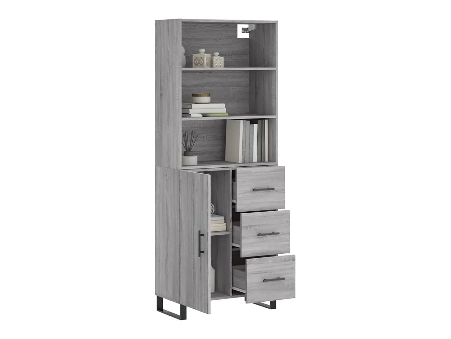 Aparador alto madera contrachapada gris sonoma 69,5x34x180 cm ES15811