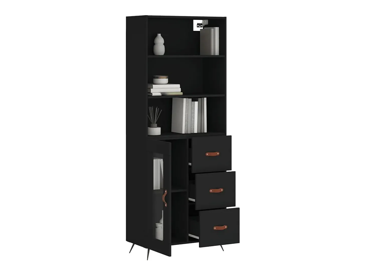 Aparador alto madera contrachapada negro 69,5x34x180 cm