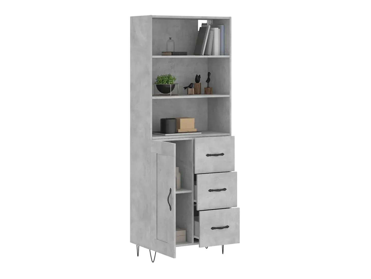 Aparador alto madera contrachapada gris hormigón 69,5x34x180 cm ES56352