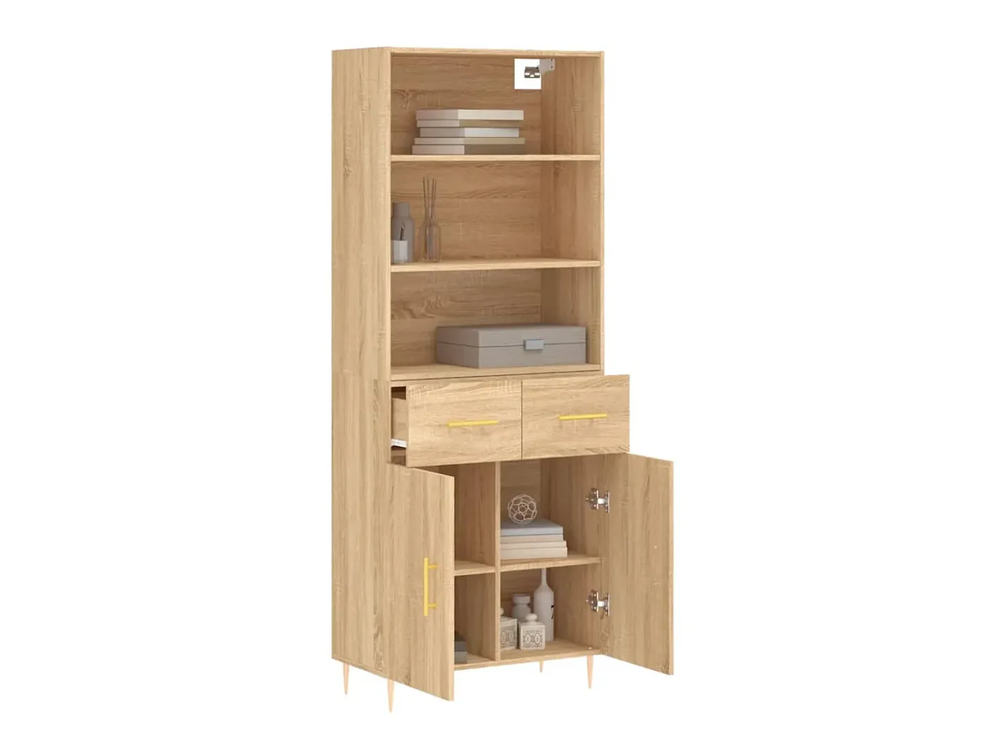 Aparador alto madera contrachapada color roble 69,5x34x180 cm ES52316
