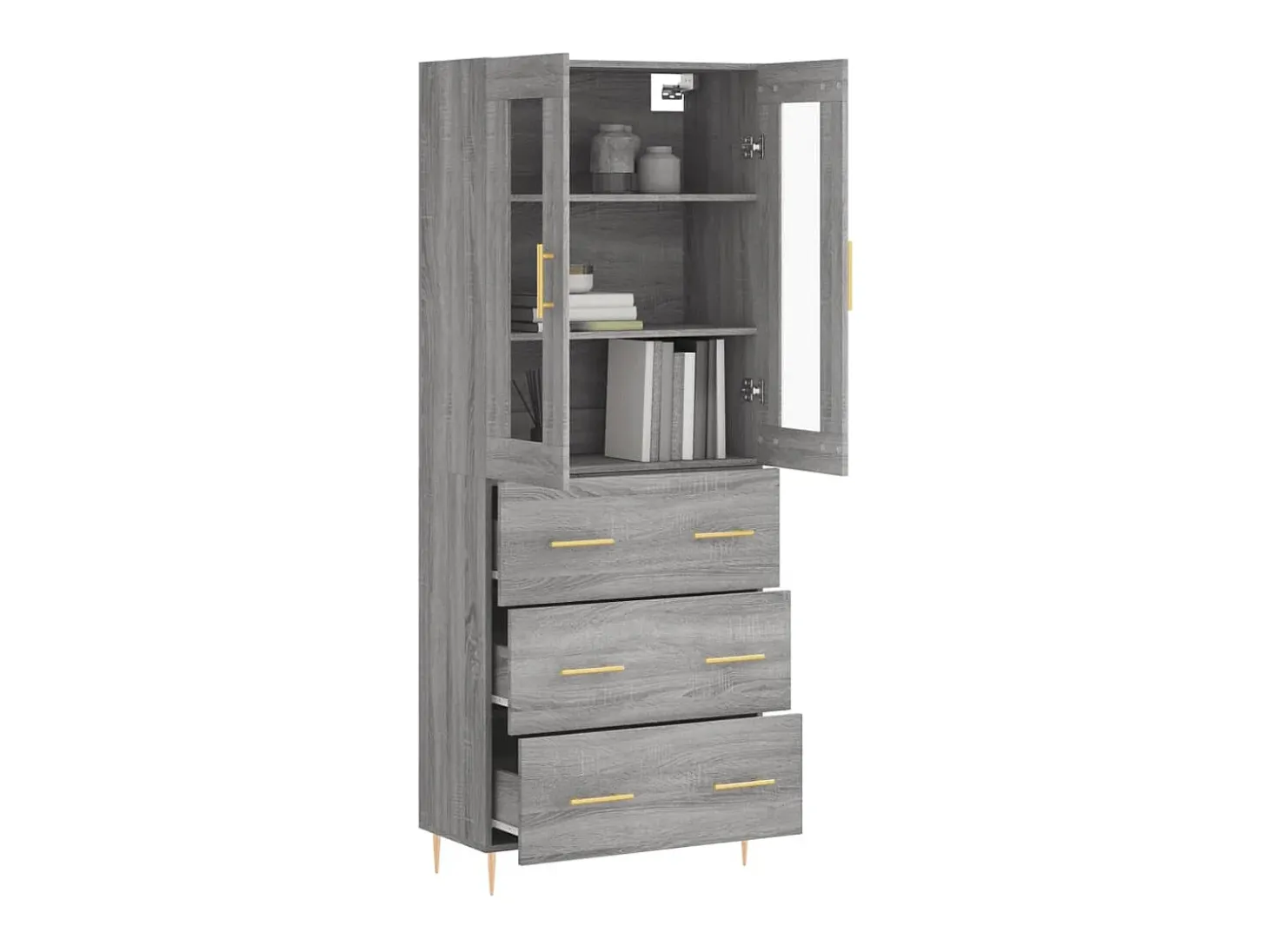 Aparador alto madera contrachapada gris sonoma 69,5x34x180 cm ES34653