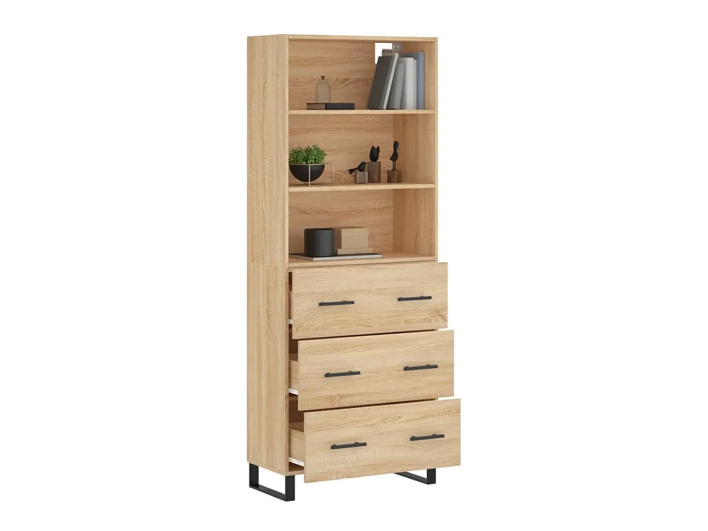 Aparador alto madera contrachapada color roble 69,5x34x180 cm ES69204