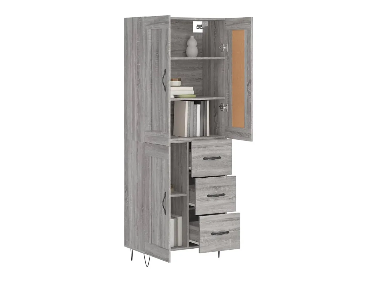 Aparador alto madera contrachapada gris sonoma 69,5x34x180 cm