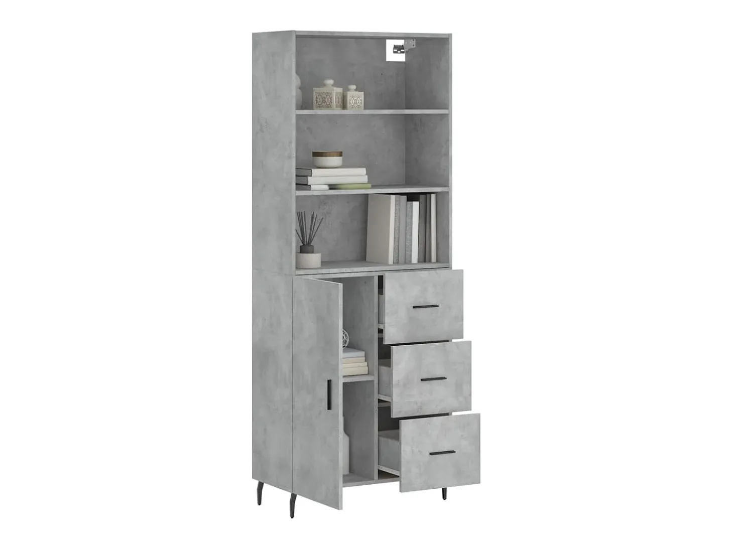 Aparador alto madera contrachapada gris hormigón 69,5x34x180 cm ES98608