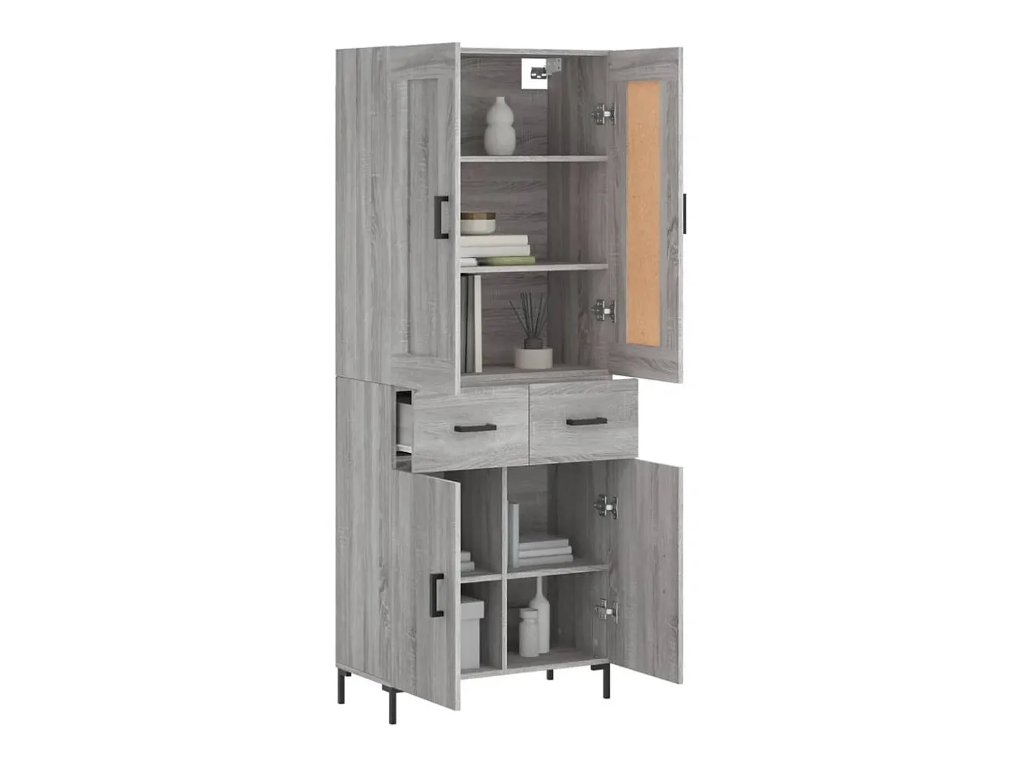 Aparador alto madera contrachapada gris sonoma 69,5x34x180 cm ES28695