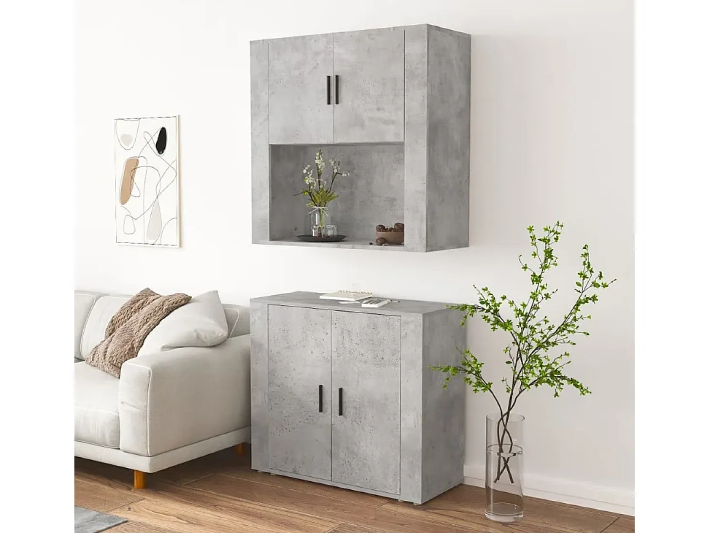 Aparador alto madera contrachapada gris hormigón