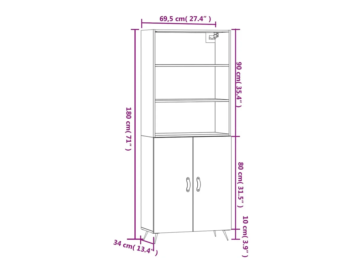 Aparador alto madera contrachapada gris sonoma 69,5x34x180 cm