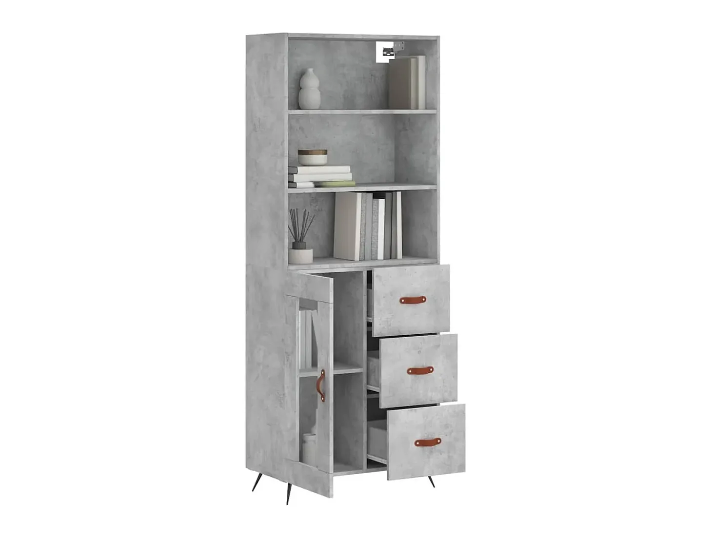 Aparador alto madera contrachapada gris hormigón 69,5x34x180 cm ES68900