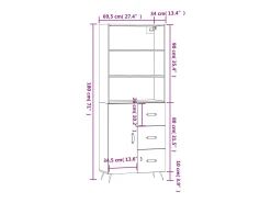 Aparador alto madera contrachapada blanco 69,5x34x180 cm
