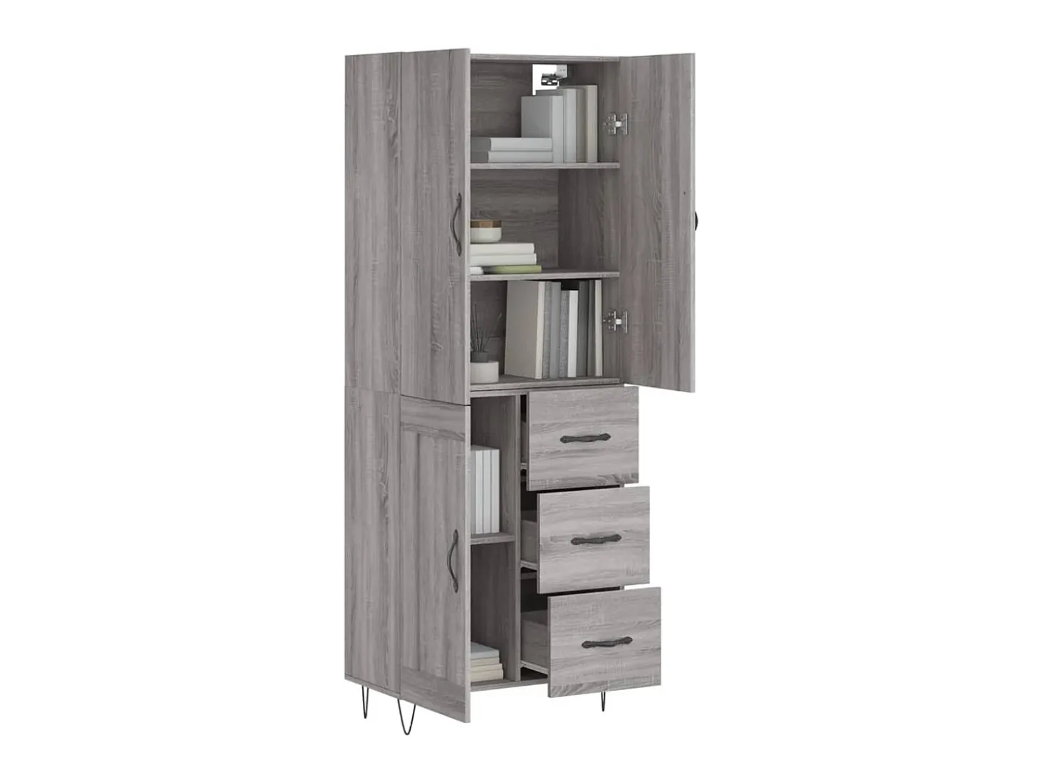 Aparador alto madera contrachapada gris sonoma 69,5x34x180 cm ES65264