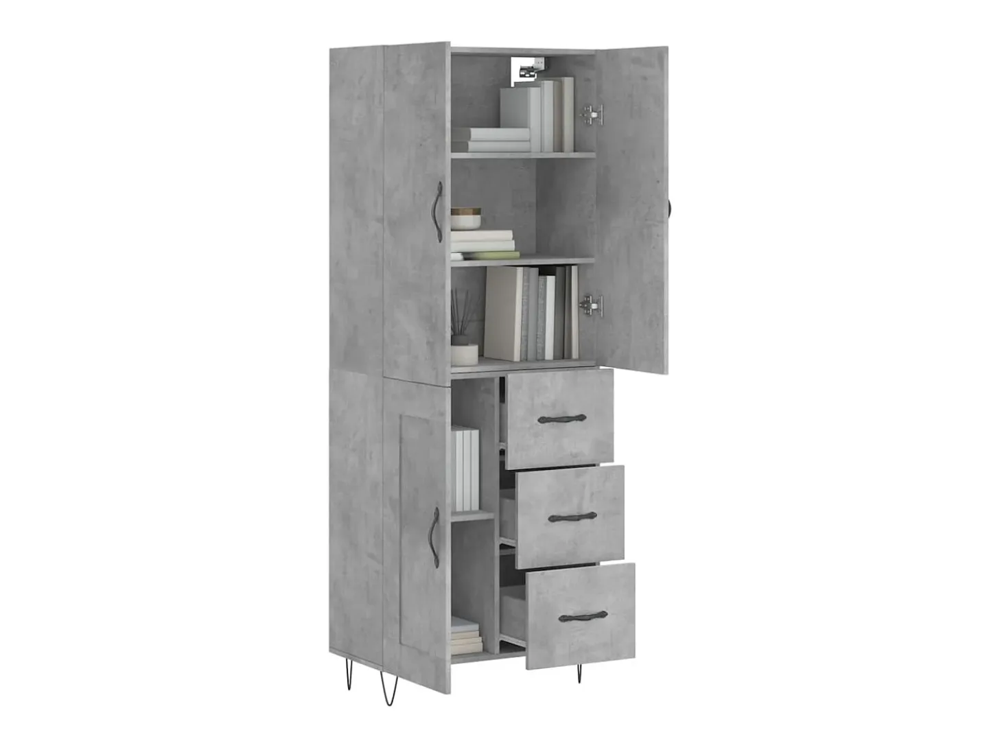 Aparador alto madera contrachapada gris hormigón 69,5x34x180 cm ES12688