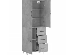 Aparador alto madera contrachapada gris hormigón 69,5x34x180 cm ES12688