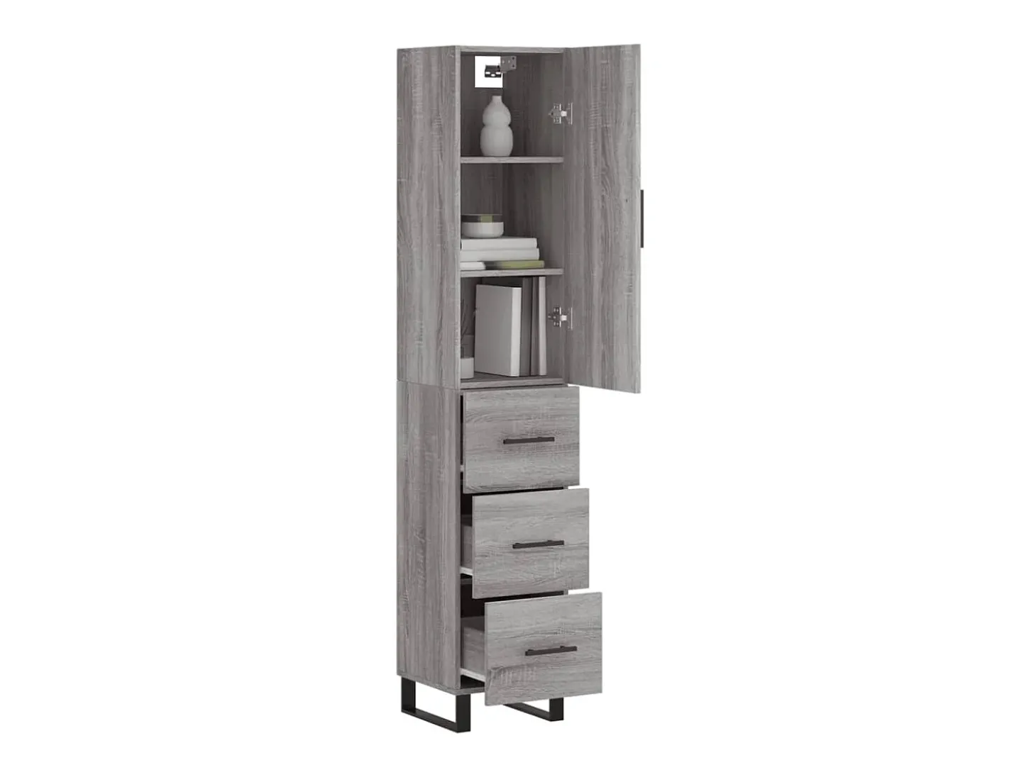 Aparador alto madera contrachapada gris Sonoma 34,5x34x180 cm ES65145