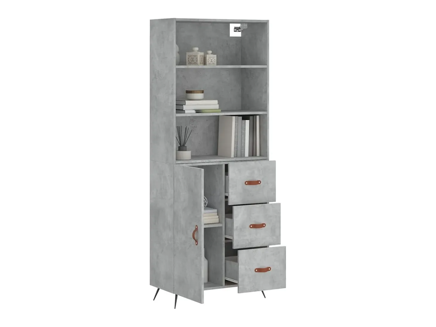 Aparador alto madera contrachapada gris hormigón 69,5x34x180 cm ES20282
