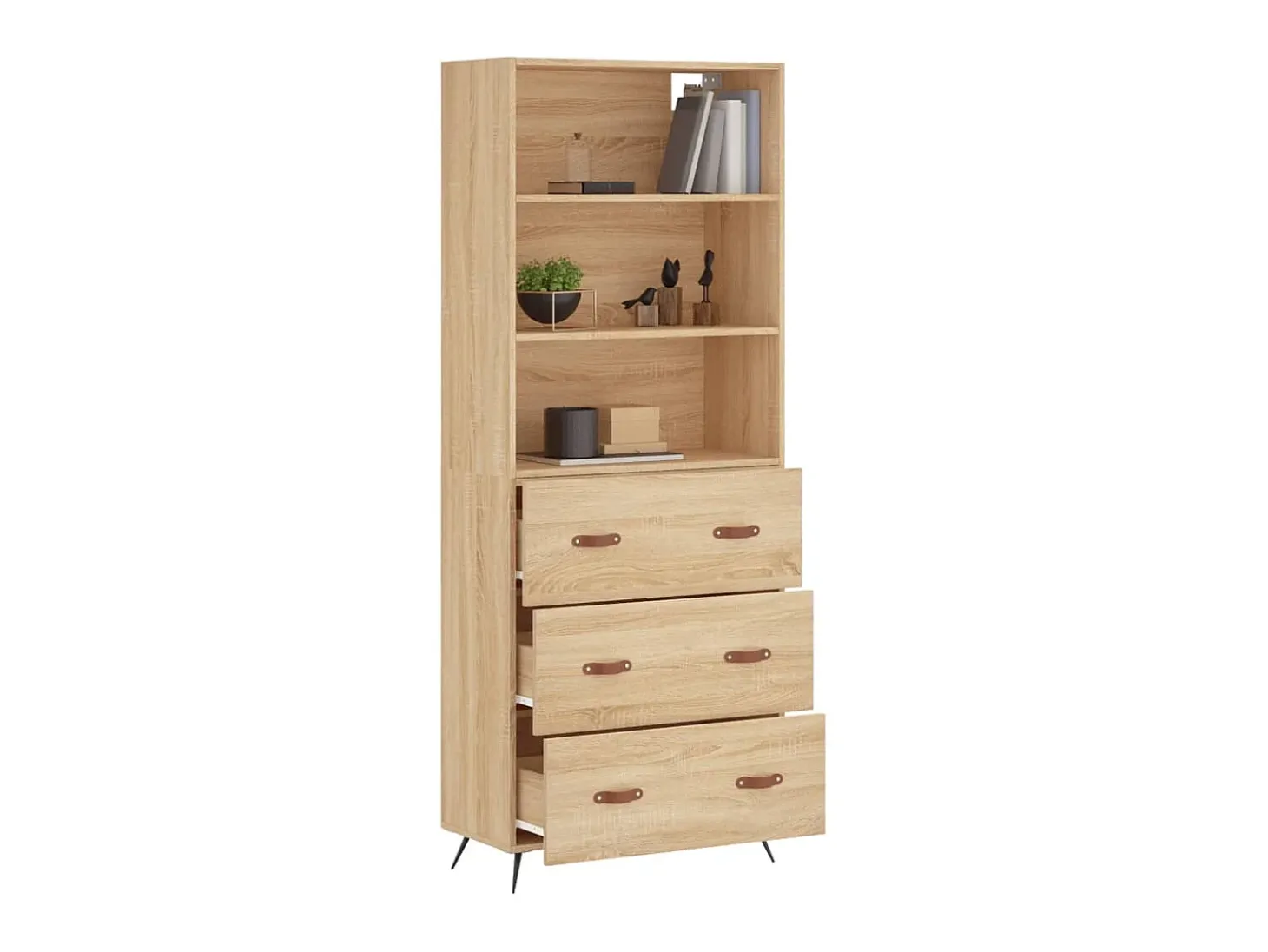 Aparador alto madera contrachapada color roble 69,5x34x180 cm ES66146