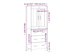 Aparador alto madera contrachapada gris sonoma 69,5x34x180 cm