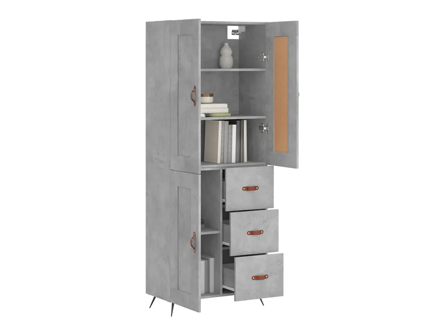 Aparador alto madera contrachapada gris hormigón 69,5x34x180 cm ES35669