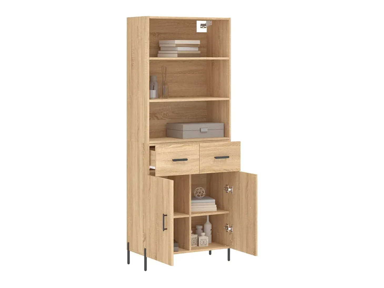 Aparador alto madera contrachapada color roble 69,5x34x180 cm ES98591