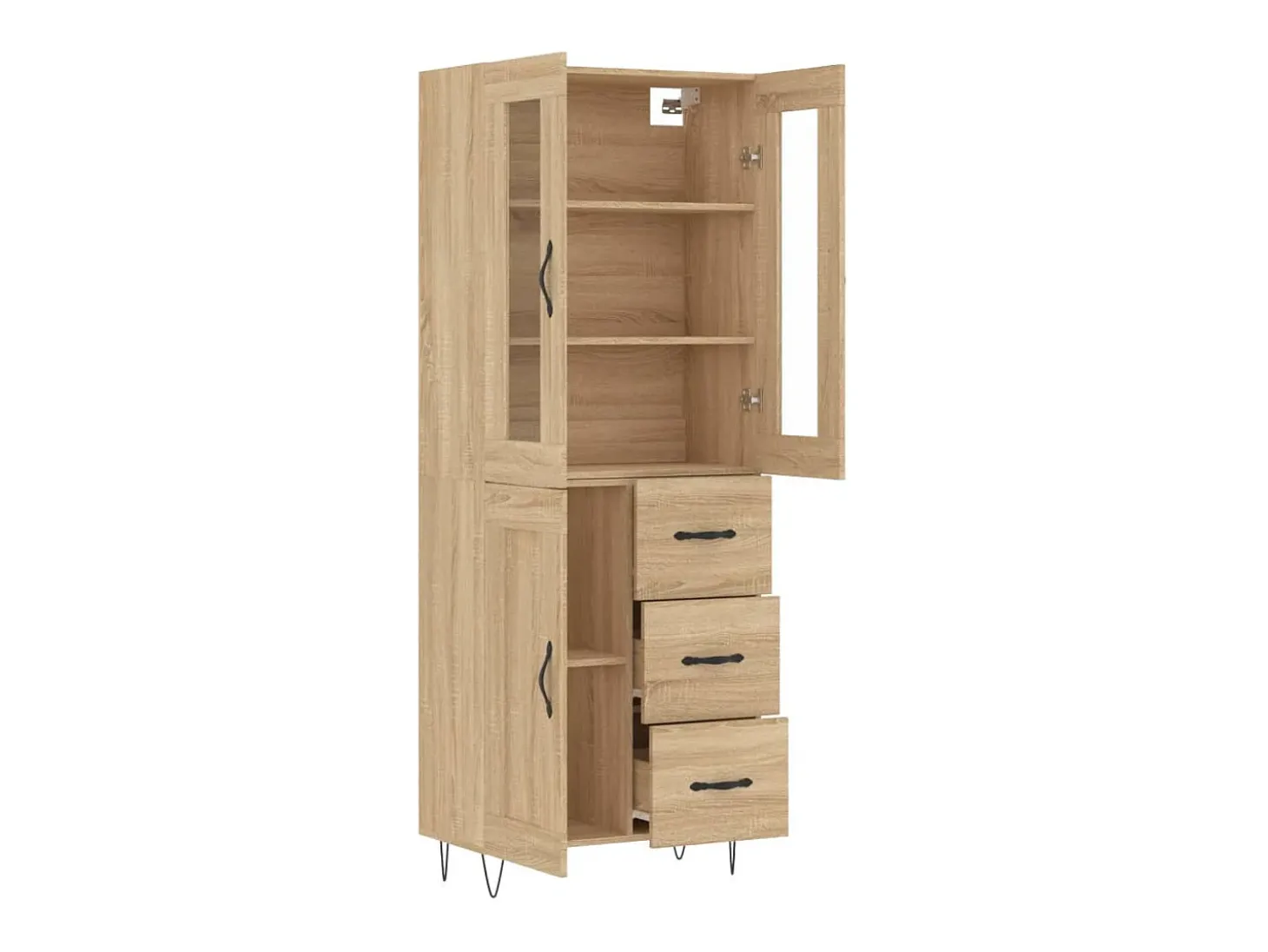 Aparador alto madera contrachapada color roble 69,5x34x180 cm