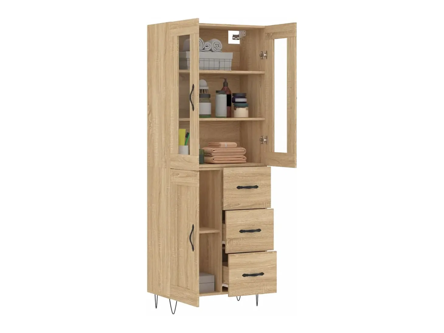 Aparador alto madera contrachapada color roble 69,5x34x180 cm
