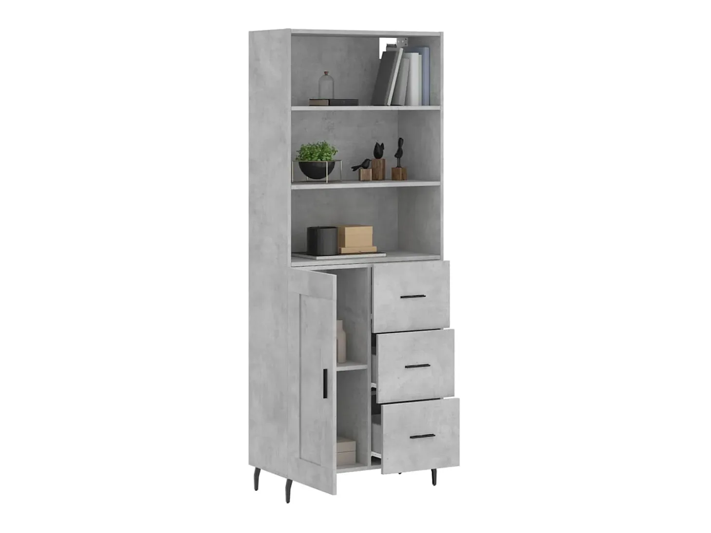 Aparador alto madera contrachapada gris hormigón 69,5x34x180 cm ES54164