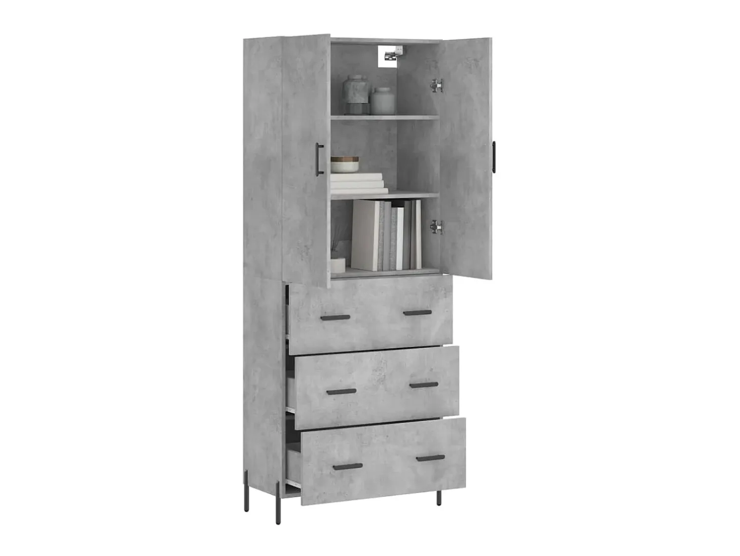 Aparador alto madera contrachapada gris hormigón 69,5x34x180 cm ES79219