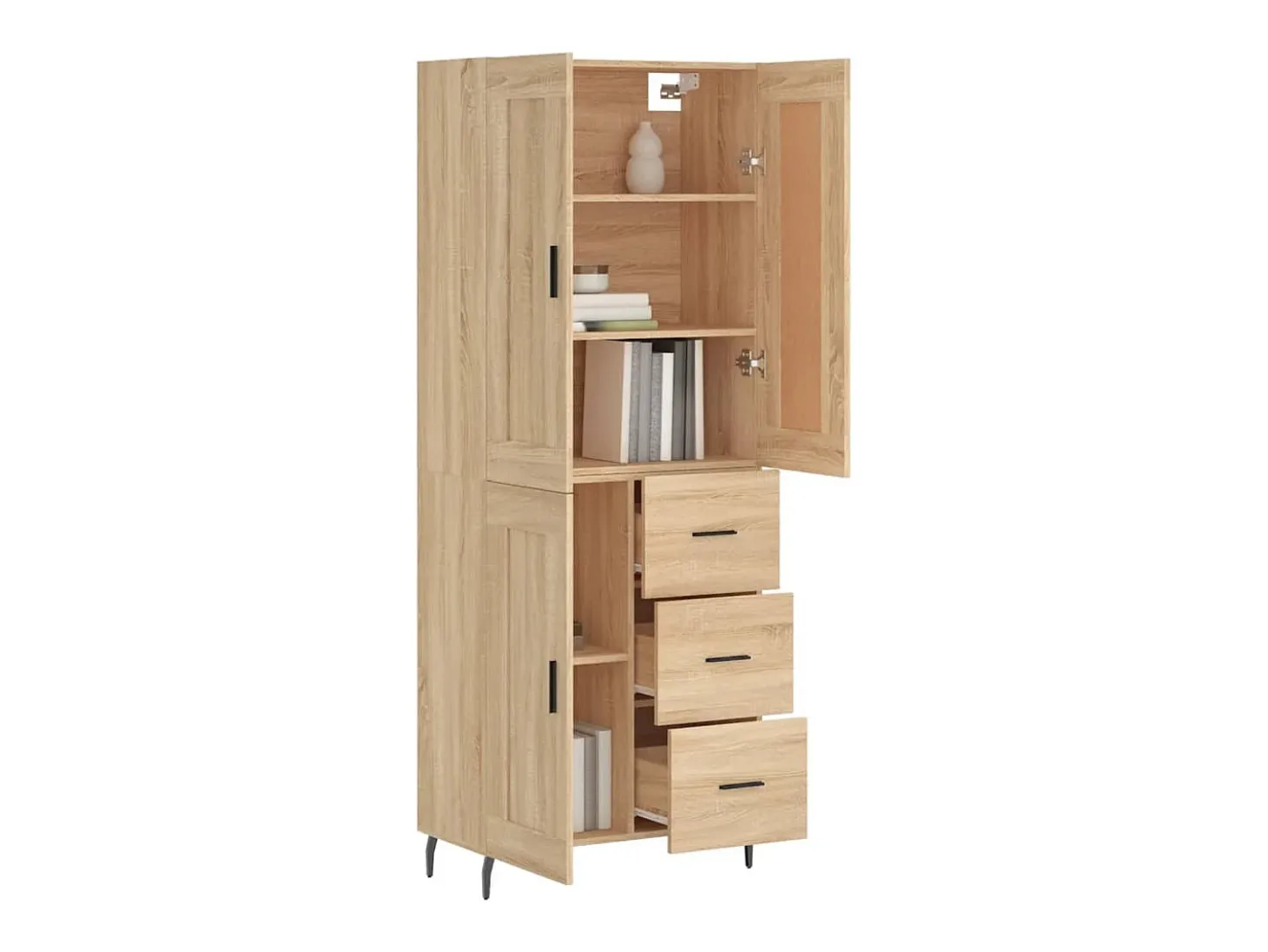Aparador alto madera contrachapada color roble 69,5x34x180 cm