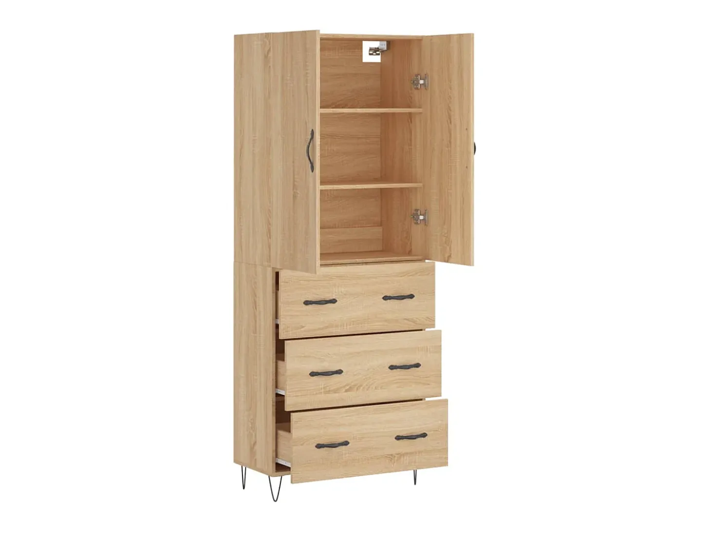 Aparador alto madera contrachapada color roble 69,5x34x180 cm ES82692