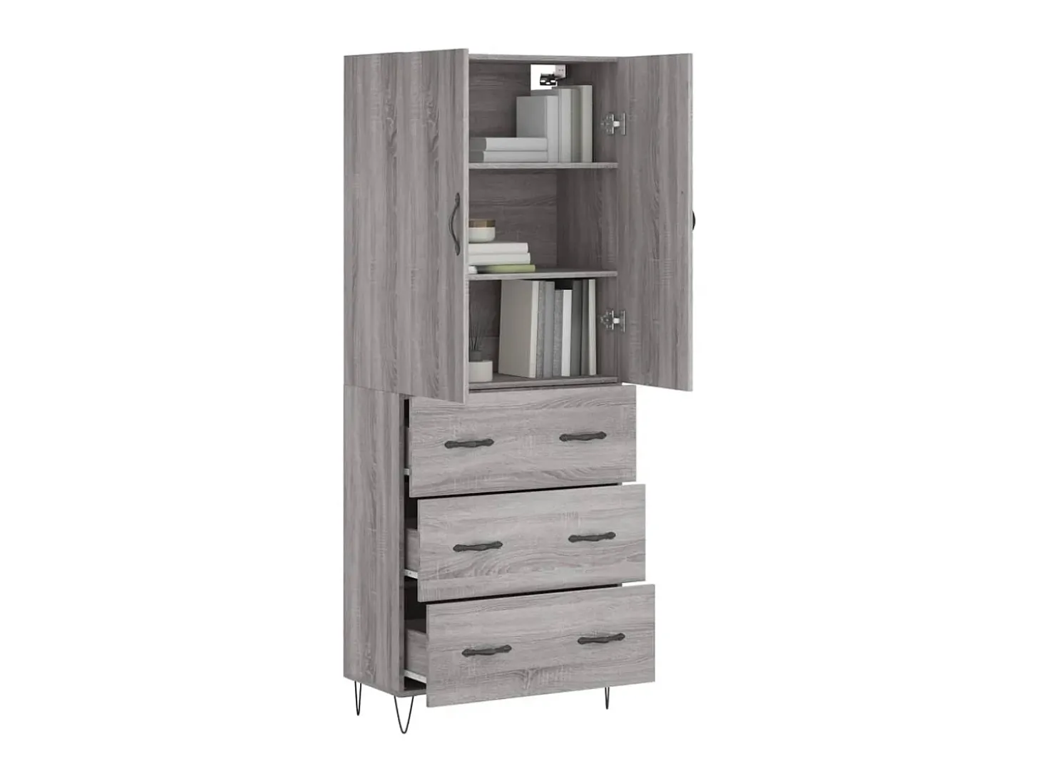 Aparador alto madera contrachapada gris sonoma 69,5x34x180 cm ES20583