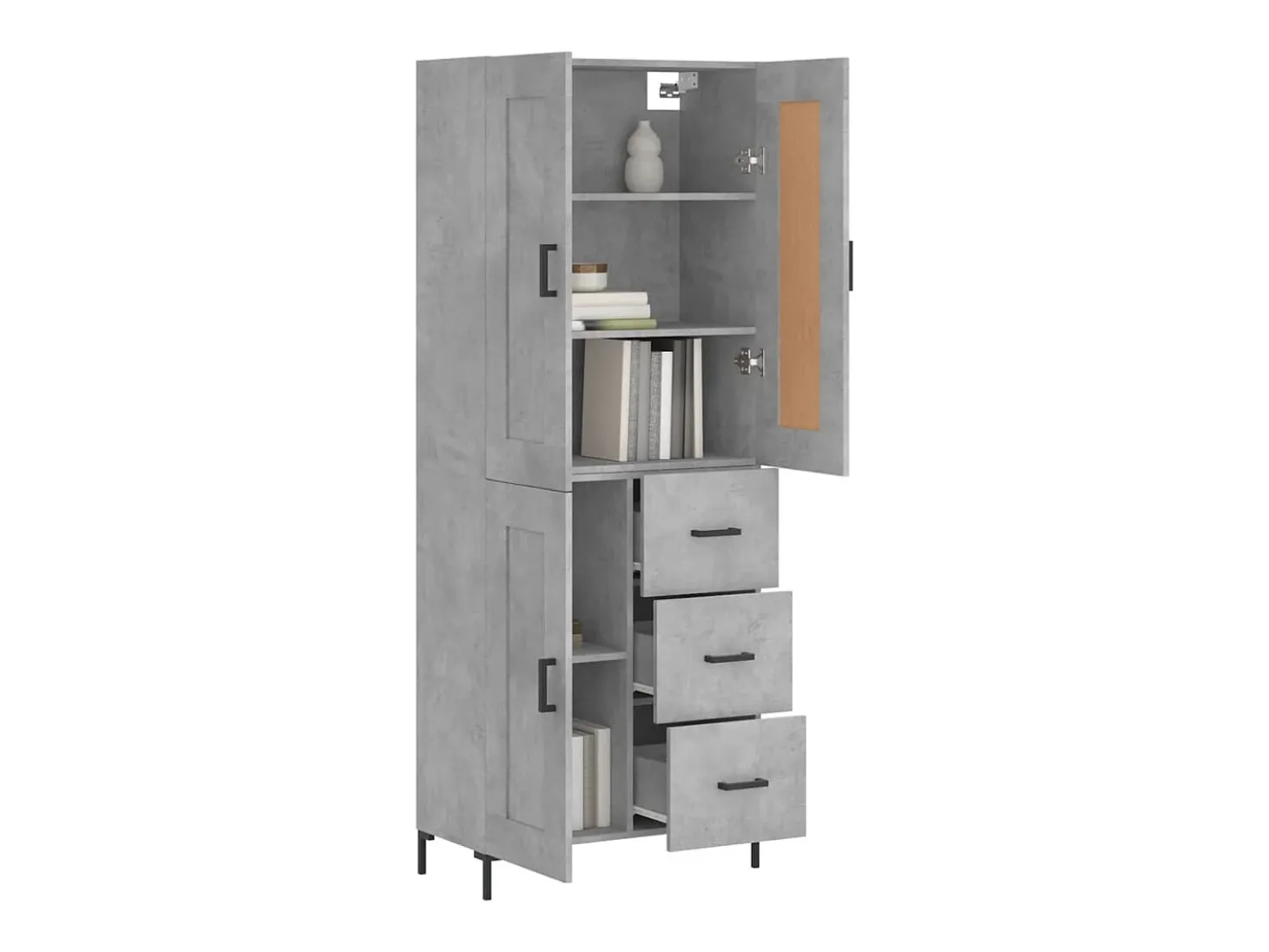 Aparador alto madera contrachapada gris hormigón 69,5x34x180 cm ES38936