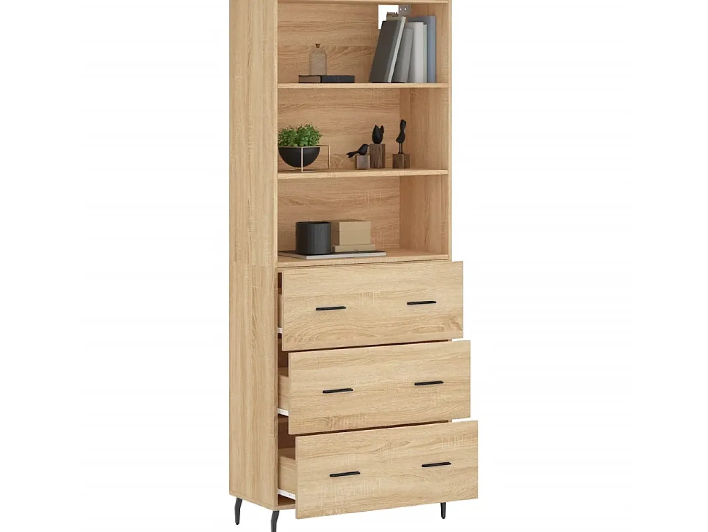 Aparador alto madera contrachapada color roble 69,5x34x180 cm ES51084