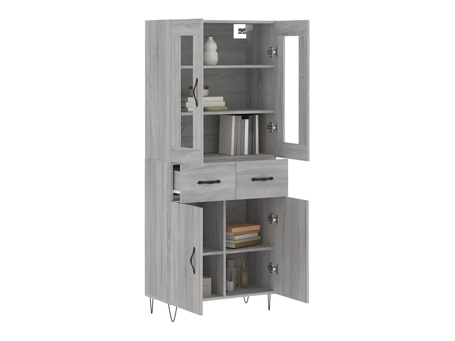 Aparador alto madera contrachapada gris sonoma 69,5x34x180 cm