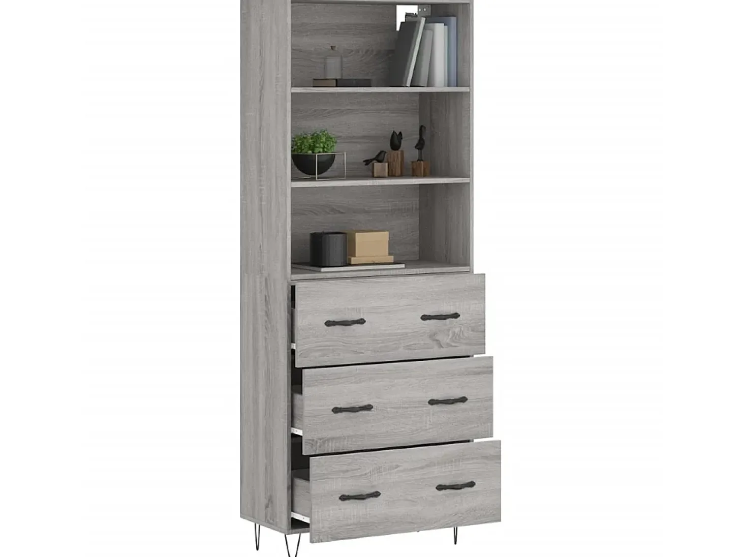 Aparador alto madera contrachapada gris sonoma 69,5x34x180 cm ES24995