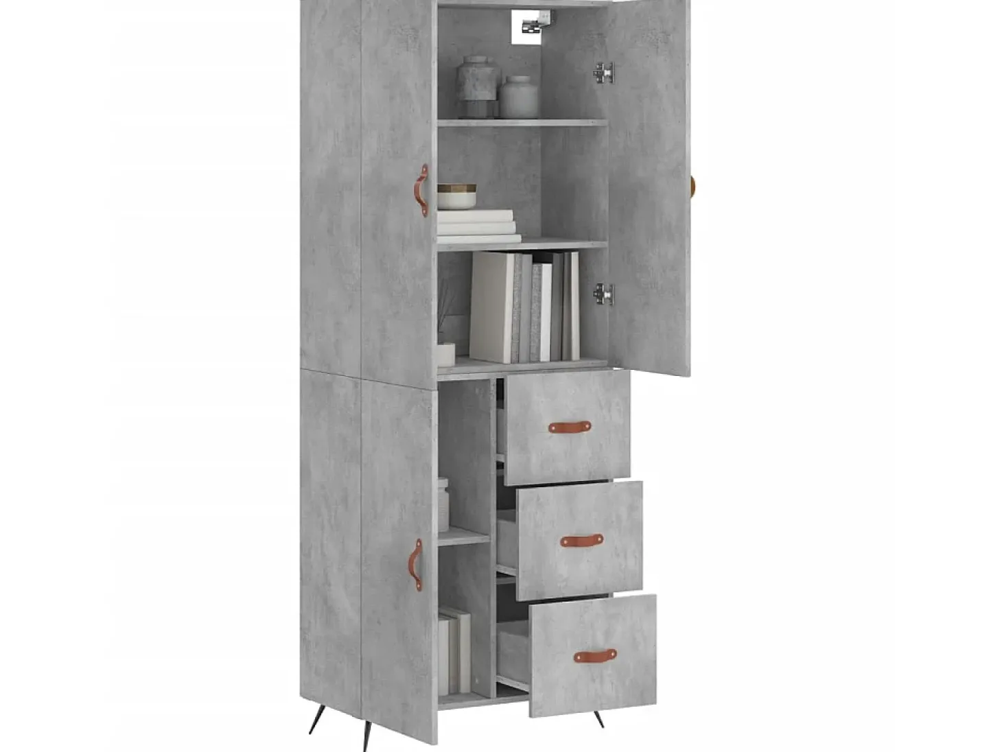 Aparador alto madera contrachapada gris hormigón 69,5x34x180 cm ES97739