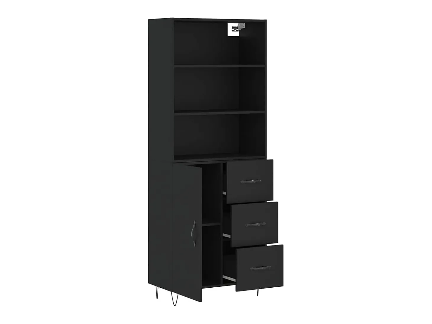 Aparador alto madera contrachapada negro 69,5x34x180 cm